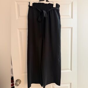 Black Tie-Waist Wide Leg Pants